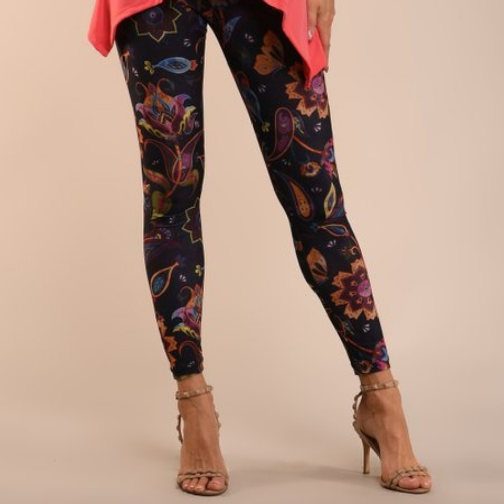 Lbisse Purple & Gold Floral Leggings - Picture 5 of 7